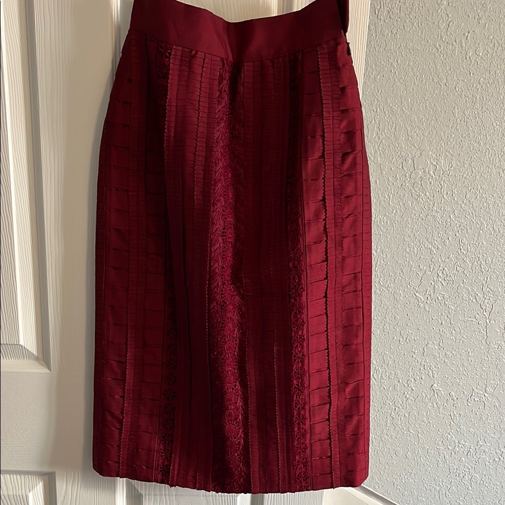 Oscar de la Renta Red Ribbed Pencil Skirt for Cocktail
